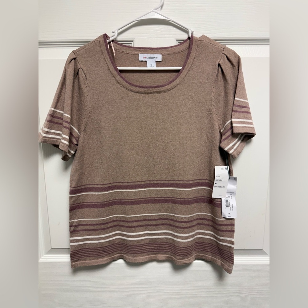 Liz Claiborne Women's Short Sleeve Striped Top - Tan and Purple size‎ M
